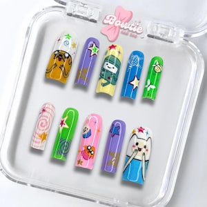 Ongles à presser Adventure Time : jeu d&#39;ongles faits main pour personnages de dessins animés