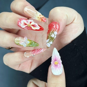 3D Floral Press-On Nails: Spring Garden Butterfly Design