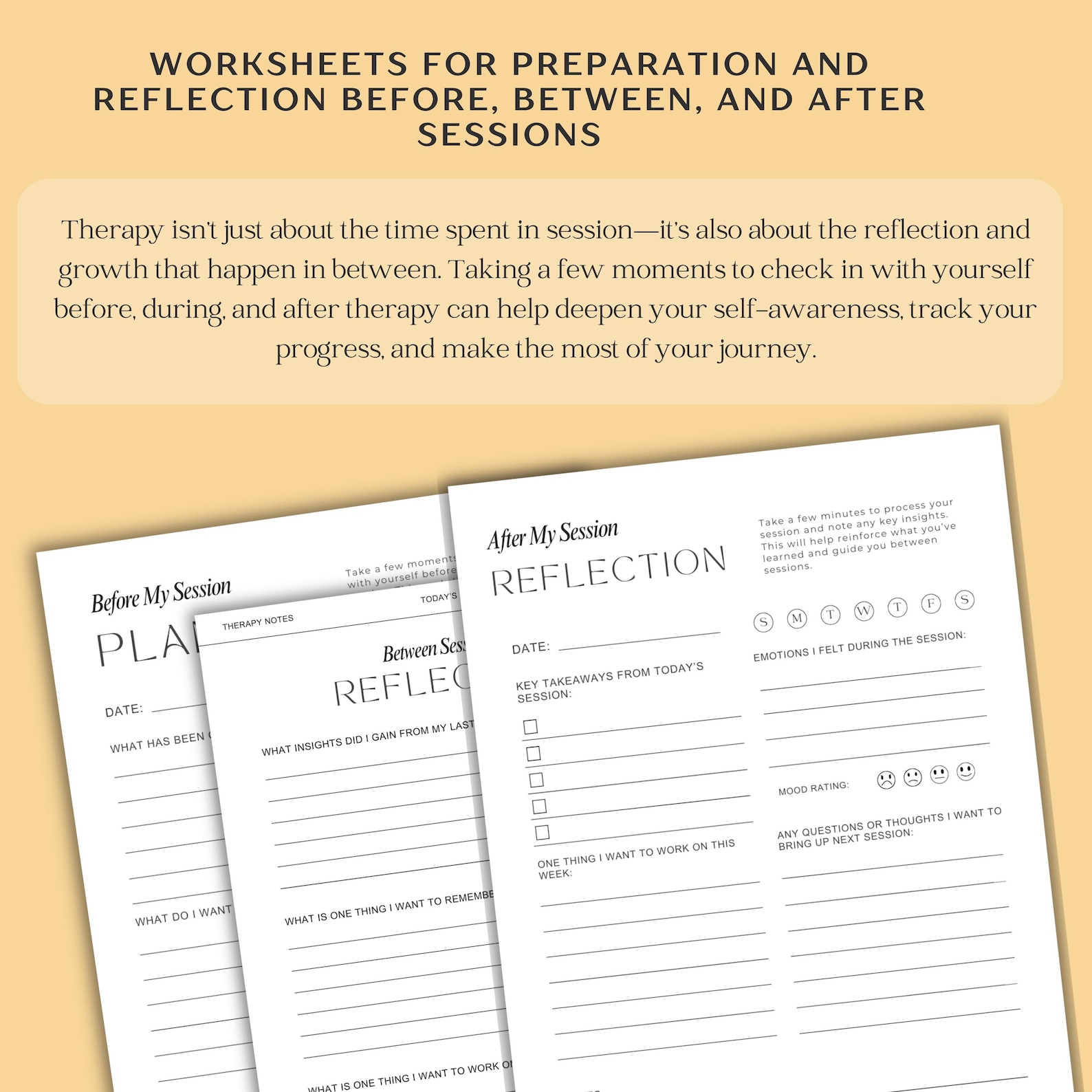 Therapy Reflection Journal | Pre-session, Between-session & Post ...
