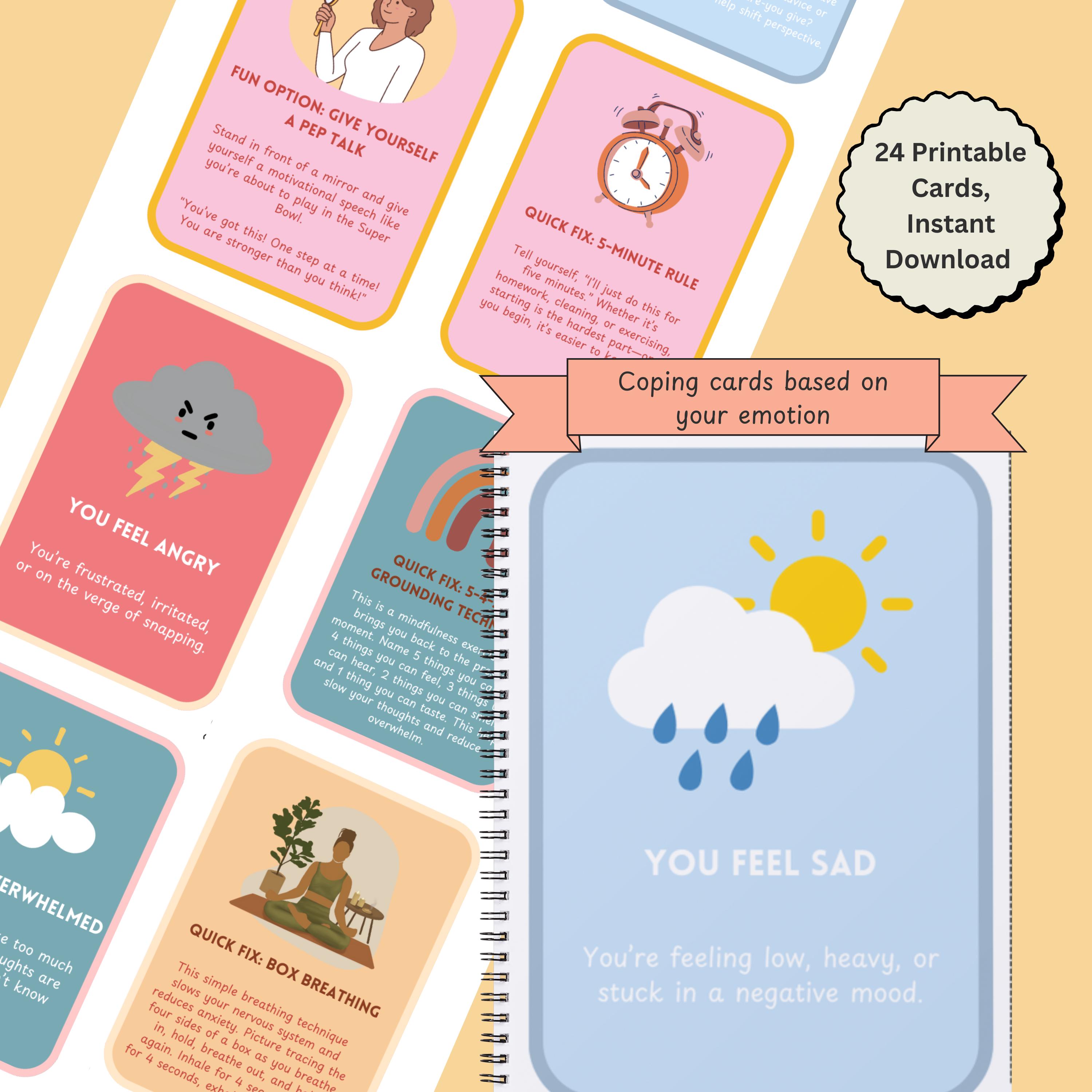 Printable Therapy Coping Cards | Mental Health Flash Cards | Emotion ...