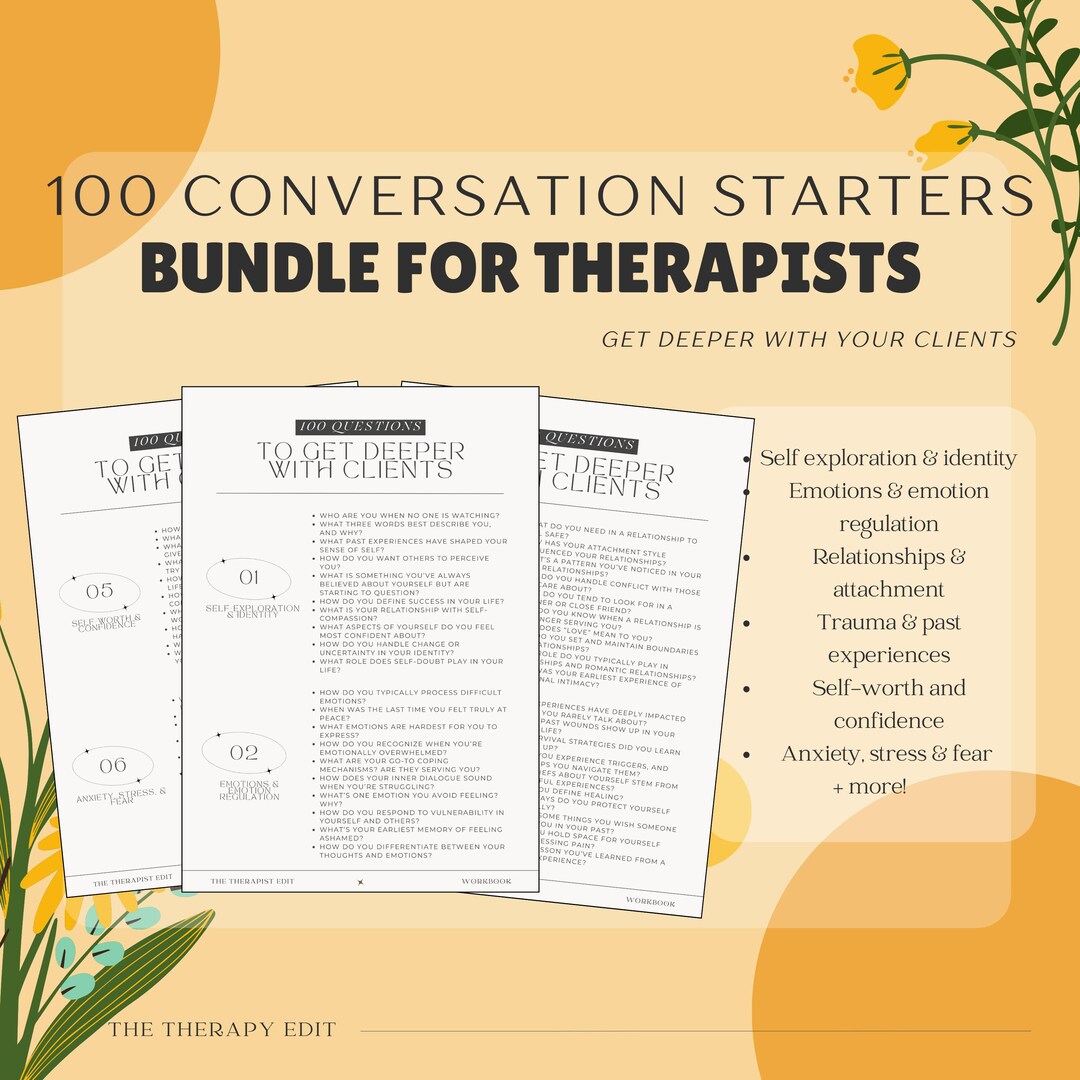 Client Conversation Guide Therapy Conversation Starters 100 Questions Bundle for Therapists, Go ...