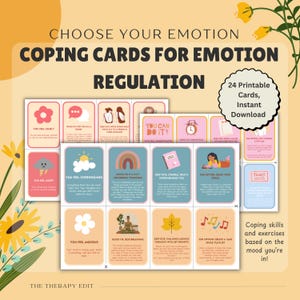 Printable Therapy Coping Cards | Mental Health Flash Cards | Emotion Regulation Tools | Anxiety, Stress & Self-Care Strategies | Digital
