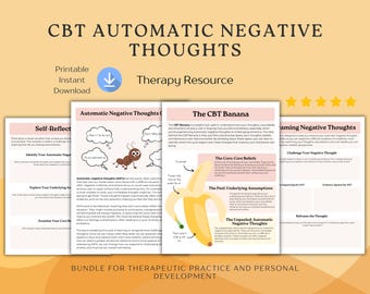 CBT Automatic Negative Thoughts Handout & Self-Reflection, Core Beliefs, Assumptions, Reframe Thoughts, CBT Banana, Mental Health Worksheet