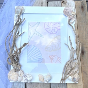 Driftwood Seashell Beach Frame, Rustic Coastal Picture Frame, Nautical decor