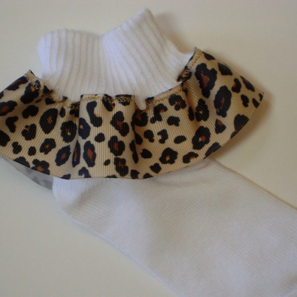 ANIMAL PRINT Custom Boutique Ribbon Ruffle Socks