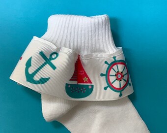 Calcetines con volantes de cinta con ancla y velero