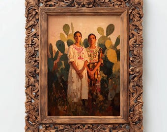 Mexican Sisterhood Art Print | Mujeres Mexicanas Wall Art | Latina Culture Painting | Cactus Folk Art Decor | Women Empowerment Hispanic Art