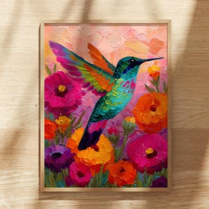 Colorful Hummingbird Art Print | Mexican Folk Art Decor | Bright Floral Wall Art | Boho Bird Printable | Vibrant Nature Digital Download
