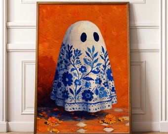Talavera Ghost Print: Mexican Folk Art Halloween Decor (Digital Download)