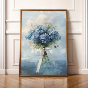 Blue Hydrangea Print: Coastal Grandmillennial Wall Art (Digital Download