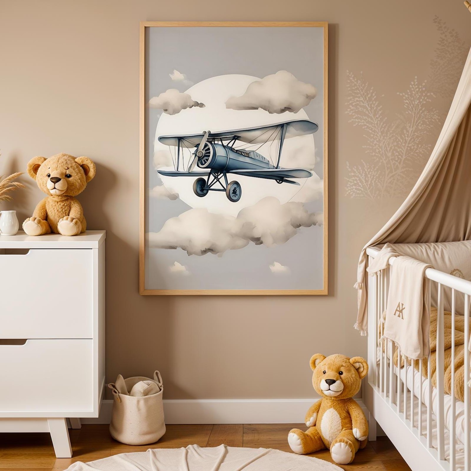 Vintage Airplane Nursery Wall Art Set | Flying Biplane Prints Travel ...