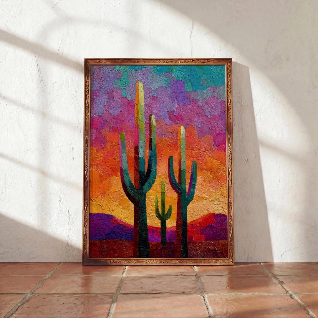 Colorful Cactus Wall Art | Mexican Desert Sunset Print | Southwest ...