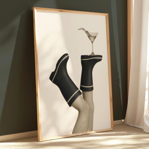 Deck Boot Martini Art Print Lake Digital Wall Art Retro Decor Nowoczesny Vintage Estetyczny Morski Wydrukowany Bar Cart Decor Boat House Lake Art