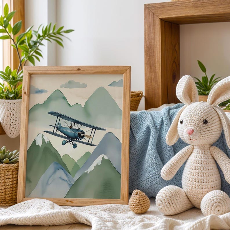 Vintage Airplane Nursery Wall Art Set | Flying Biplane Prints Travel ...