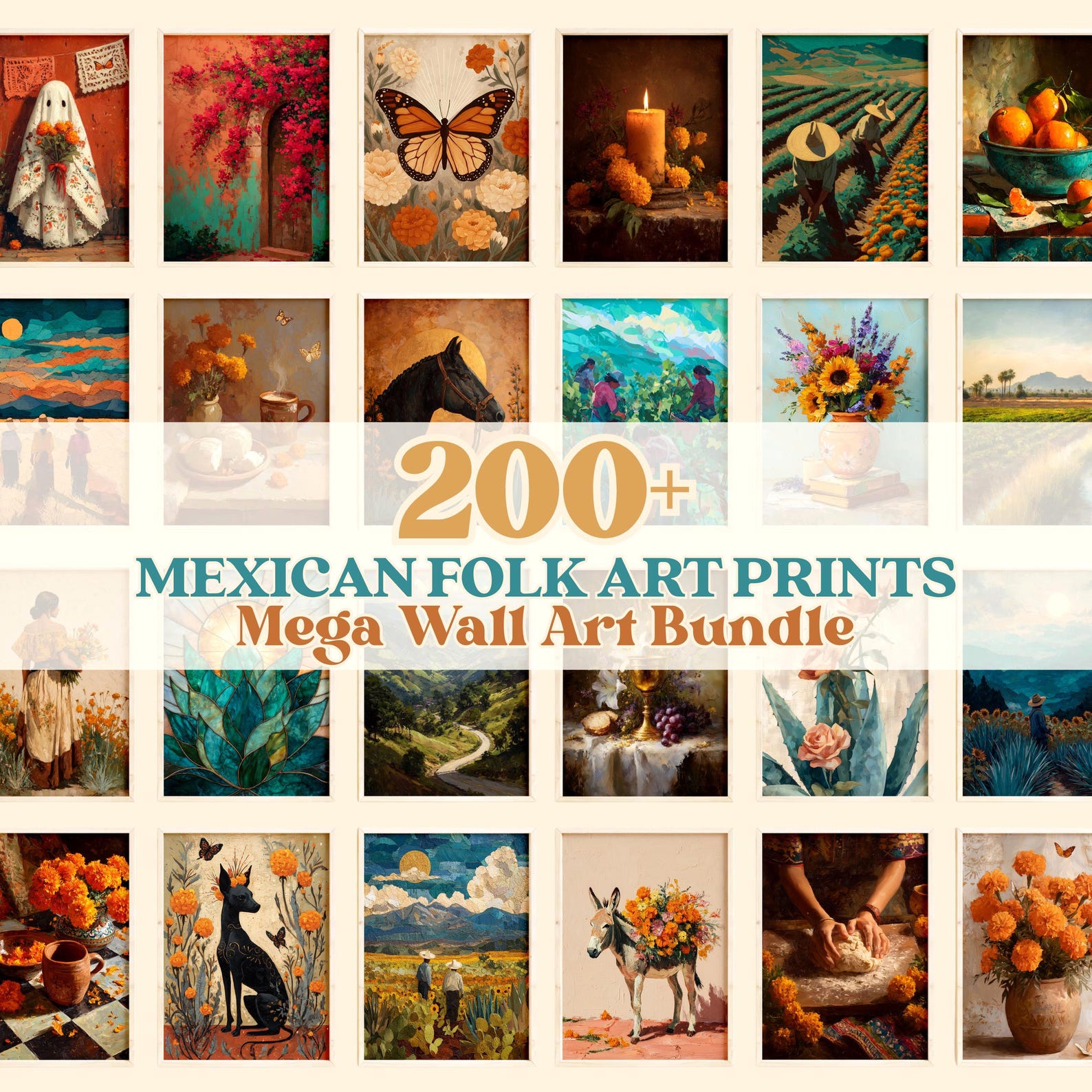 200+ Mexican Folk Art Print Bundle | Mexican Wall Art Decor | Hacienda ...