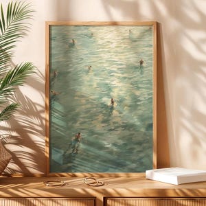 Tiny People Swimming Digital Print Pool Wall Art People Swimming Pool Ocean Abstract Art Swimmer Gift Lake House Watercolor Coastal Beach