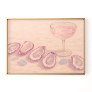 Pastel Oyster and Champagne Digital Print – Coastal Kitchen Wall Art, Pink Minimalist Bar Cart Decor, Chic Summer Dining Room Pobierz