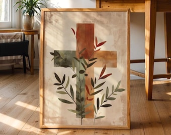 Minimalist Cross Print: Neutral Christian Home Decor (Digital Download)