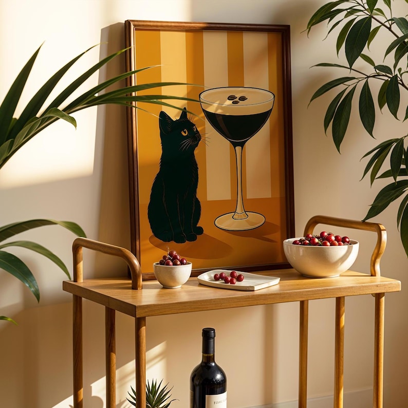 Black Cat Cocktails Wall Art Set of 6 Digital Prints Retro Bar Decor ...