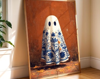 Talavera Ghost Print: Mexican Folk Art Halloween Decor (Digital Download)