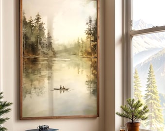 Canoe on Lake Print: Rustic Lake House Wall Art (Digital Download)