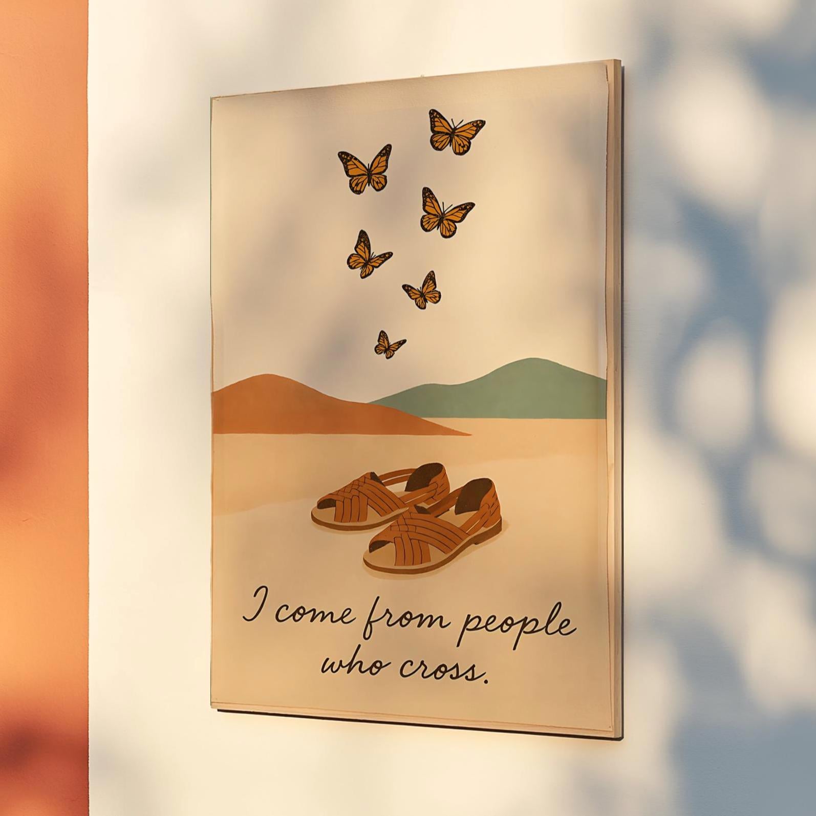 Latinx Immigrant Wall Art Digital Download Immigrant Daughter Mexican Huarache Print Monarch Butterfly Poster Cultural Heritage Home Decor