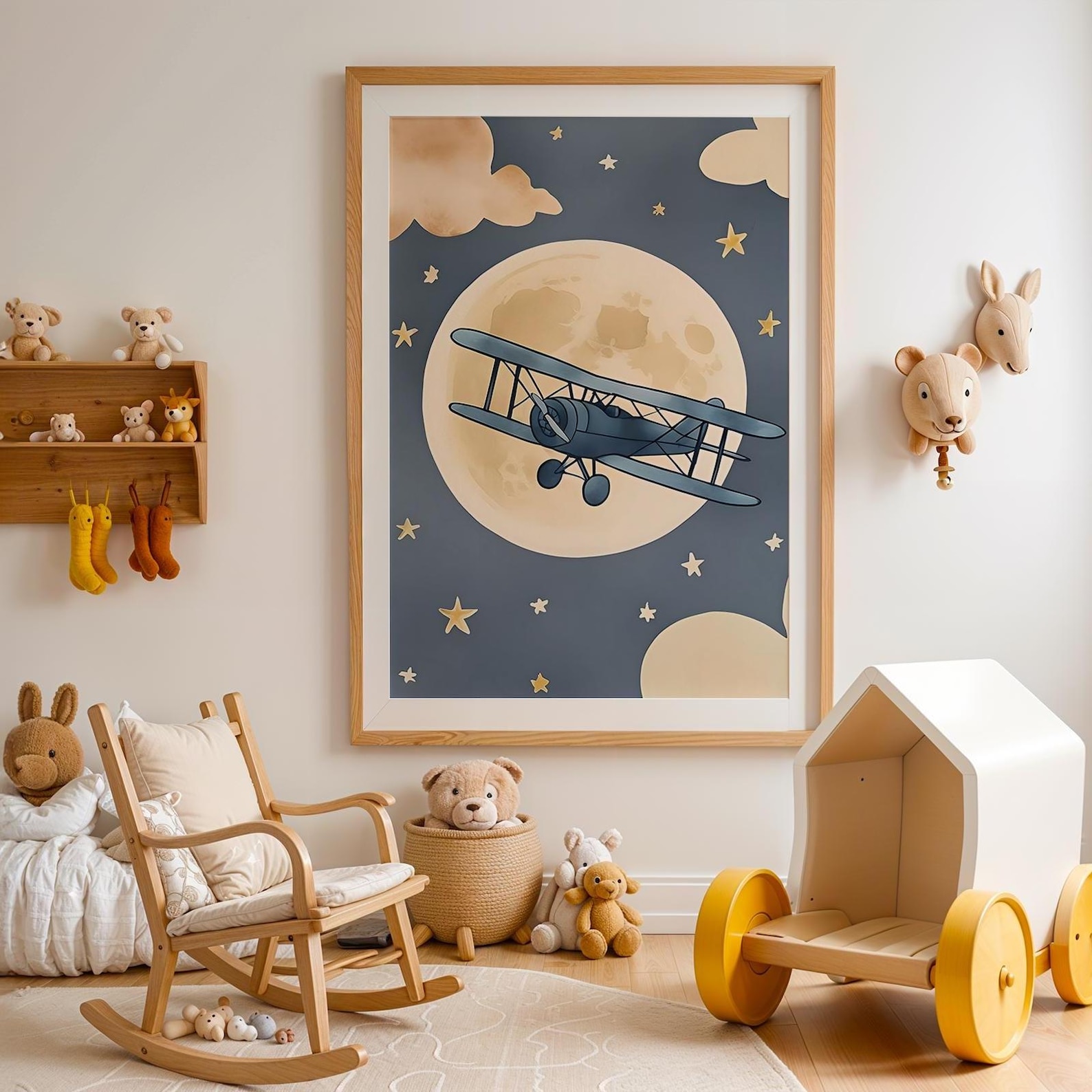 Vintage Airplane Nursery Wall Art Set | Flying Biplane Prints Travel ...