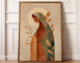 Impresión digital abstracta de la Virgen María, arte mural católico hispano, Virgen de Guadalupe, decoración religiosa mexicana imprimible, impresión artística de fe latina