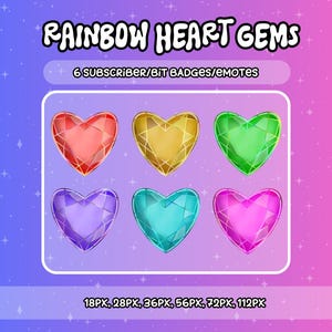 Rainbow Heart Gems Cute Twitch Sub Badges / Rainbow Twitch Sub Badges Set / Kawaii Twitch Bit Badges / Twitch Tier Badges / Twitch Emotes
