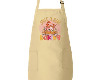 Kitchen Cooking Apron, Just A Girl Who Loves Baking Apron, Girl's Baking Apron Gift, Funny Baker Apron, New Home Gift Apron, Kids Apron Gift