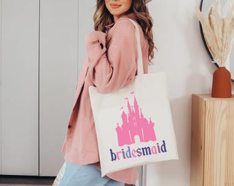 Disney Castle Bridesmaid Tote Bag, Magic Kingdom Design Maid of Honor Tote Bag, Bridesmaids Shoulder Bag, Disney Bridal Party Canvas Bag