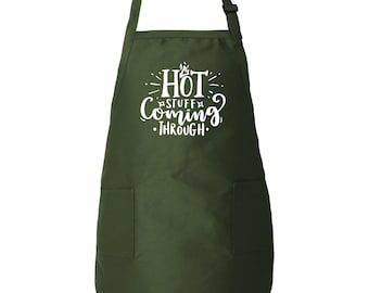 Adjustable BBQ Apron For Men, Men's Cooking Apron, Fathers Day Cooking Gift, Hot Stuff Coming Through Apron, Grill Master Apron with Pockets