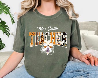 Comfort Colors® Custom Teacher Shirt, Halloween Teacher T-Shirt, Elementary School Teaching Tee, Spooky Season Kindergarten Teacher Team
