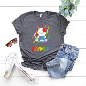 Pride Cat Gaymer Shirt, Funny Gamer Cat Gay Pride T-Shirt, LGBTQ Cat Shirt, Cat Rainbow T-Shirt, Pride Apparel, Funny Pride Cat Shirt