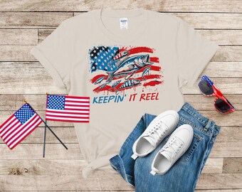 Boys Fishing American Flag Shirt, 4th Of July Shirt Toddler, 4th of July Bass Shirt, Usa Shirt, Keepin&#39; it Reel Shirt, Patriotic Kids Shirt