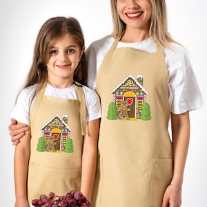 Gingerbread Cookie Apron, Christmas Baking Apron Gifts, Gingerbread House Apron, Kitchen Apron with Pockets