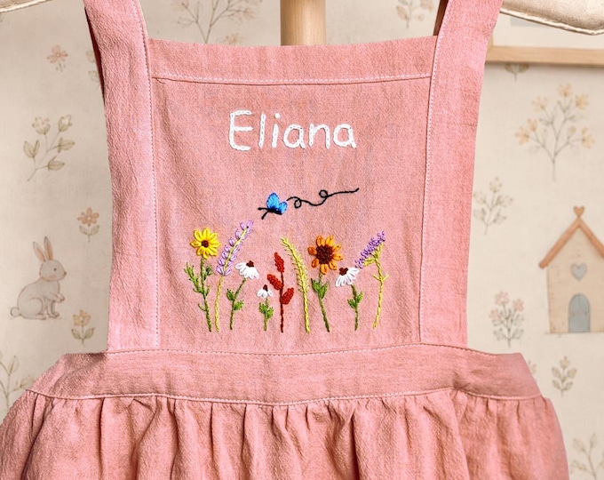 Hand Embroidered Kids Apron, Personalized Cotton Children Cooking Apron, Baking Helper Apron, Soft Breathable Kitchen Craft Gift for Kids V1