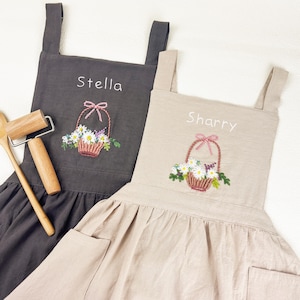 Personalized Children's Apron, Cotton Linen Apron, Cooking Pinafore for Girls, Tie-string apron, Gifts for Kids    V10