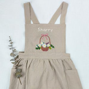 Tablier personnalisé pour enfants, tablier en coton et lin, tablier de cuisine pour filles, tablier à nouer, cadeaux pour enfants V10