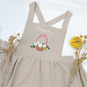 Tablier personnalisé pour enfants, tablier en coton et lin, tablier de cuisine pour filles, tablier à nouer, cadeaux pour enfants V10