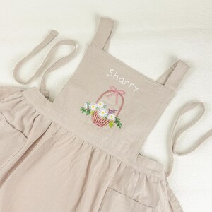 Personalized Children's Apron, Cotton Linen Apron, Cooking Pinafore for Girls, Tie-string apron, Gifts for Kids    V10