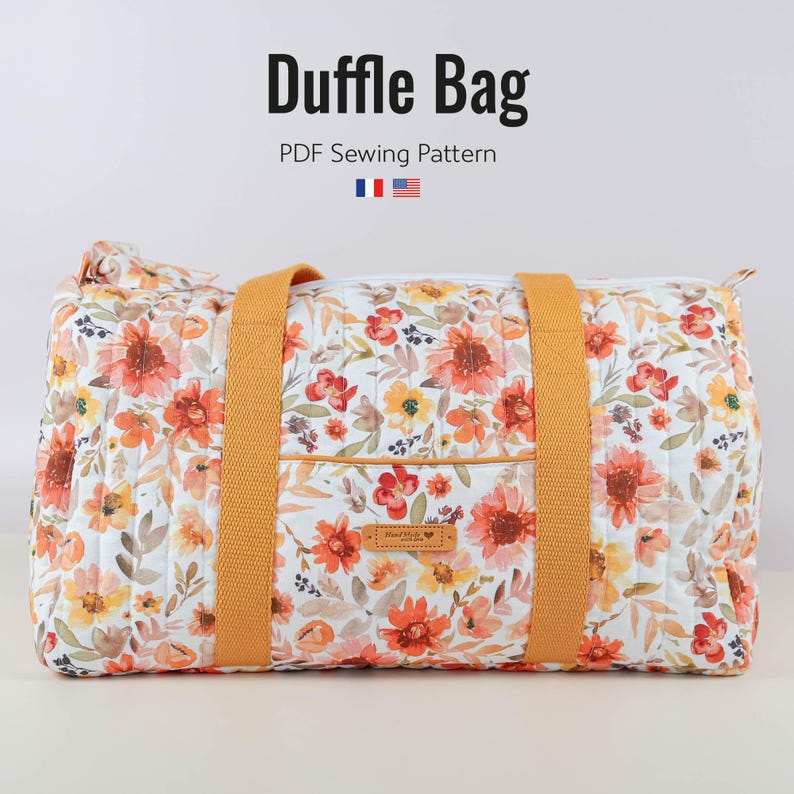 Duffle bag PDF pattern, Travel bag sewing pattern, Weekend bag pattern, Instant download PDF (A4, US letter, A1, Projector file) image 1