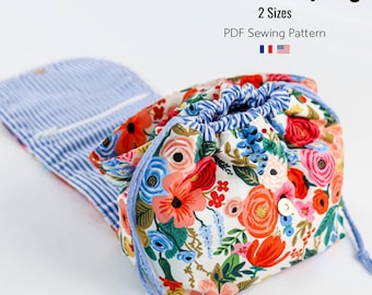 Easy drawstring pouch sewing pattern, Toiletry bag PDF pattern, Beginner friendly ( A4, US Letter, A1, projector file)