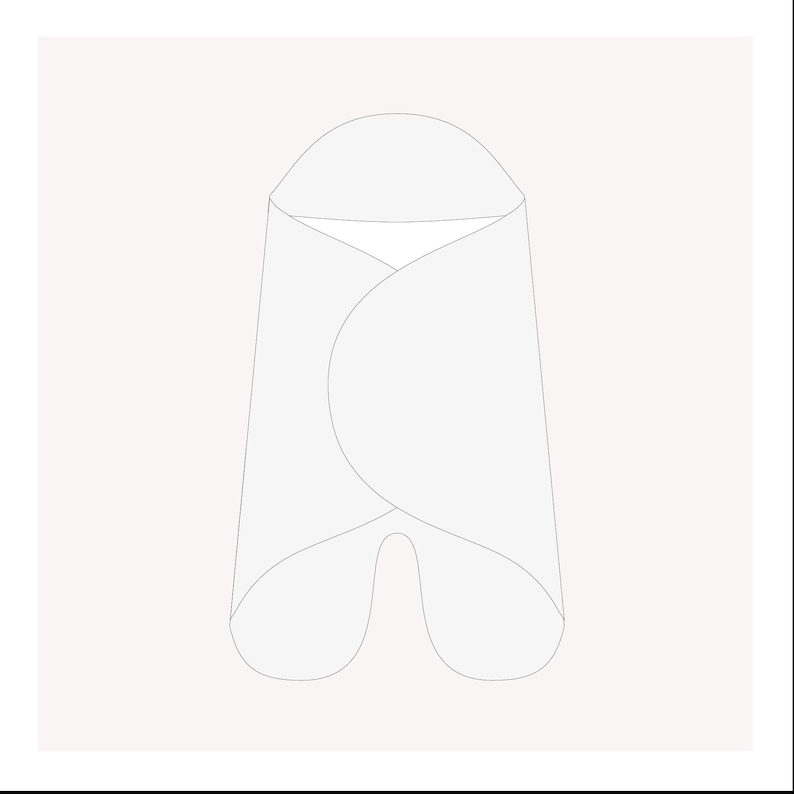 May include: A white swaddle blanket with a rounded hood, designed for wrapping a baby.