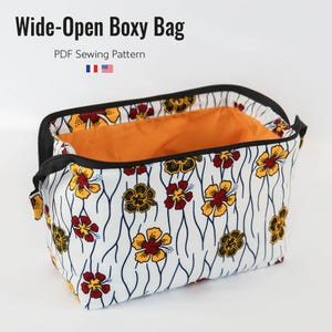 Boxy bag PDF pattern, Makeup bag pattern, Wide-open boxy bag, Digital pdf pattern (A4, US letter, A1, Projector file)