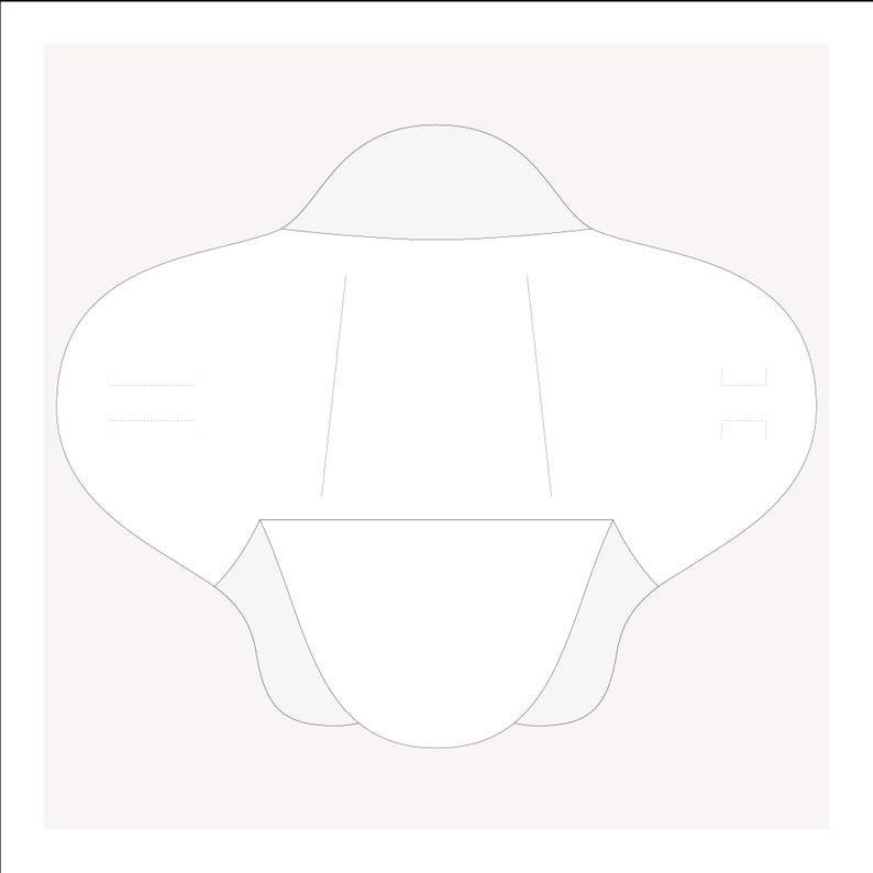 May include: A white sanitary pad with a curved shape and a raised center section. The pad has two lines on each side.