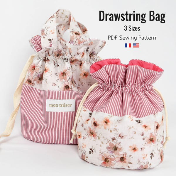 Drawstring bag pattern, drawstring bag with handle pattern digital pdf pattern