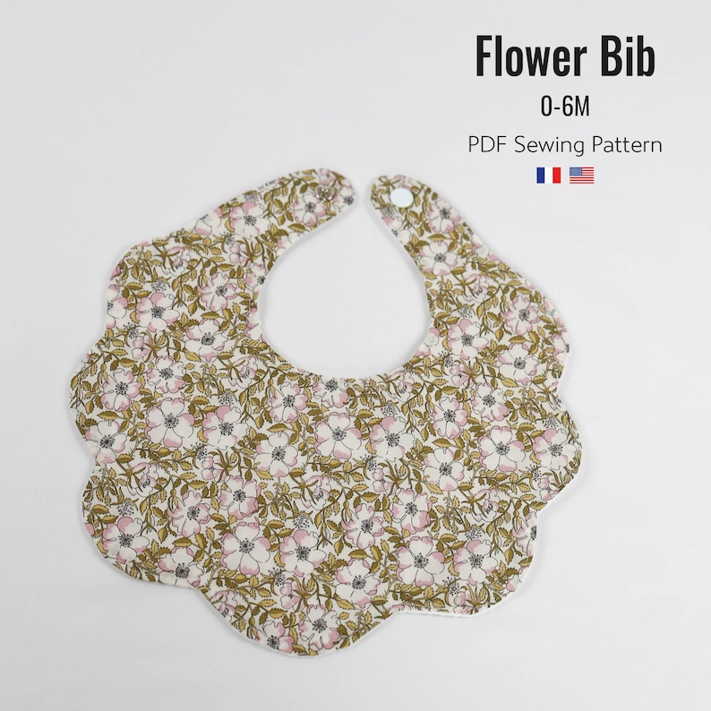 Flower bib pattern, PDF sewing pattern, baby bib pattern, newborn baby sewing pattern, DIY baby image 1