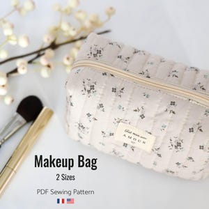 Makeup Bag PDF pattern, Boxy bag zippered pouch pattern, Beginner friendly sewing pattern (A4, US letter, A2, Projector file)