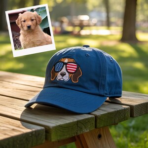 Dog With American Flag Sunglasses Embroidered Hat | Patriotic Dog Cap | Custom Wash Cap or Dad Hat for Pet Lovers and July 4th